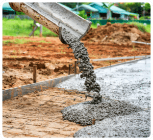 Wet concrete pouring from truck chute onto wire mesh for new slab in Richmond VA